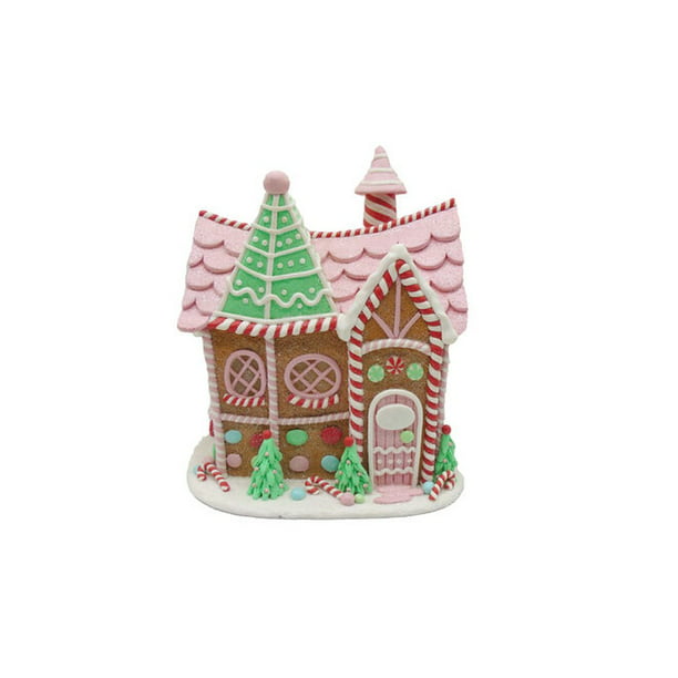 December Diamonds 9-inch LED Pink Gingerbread House Figurine